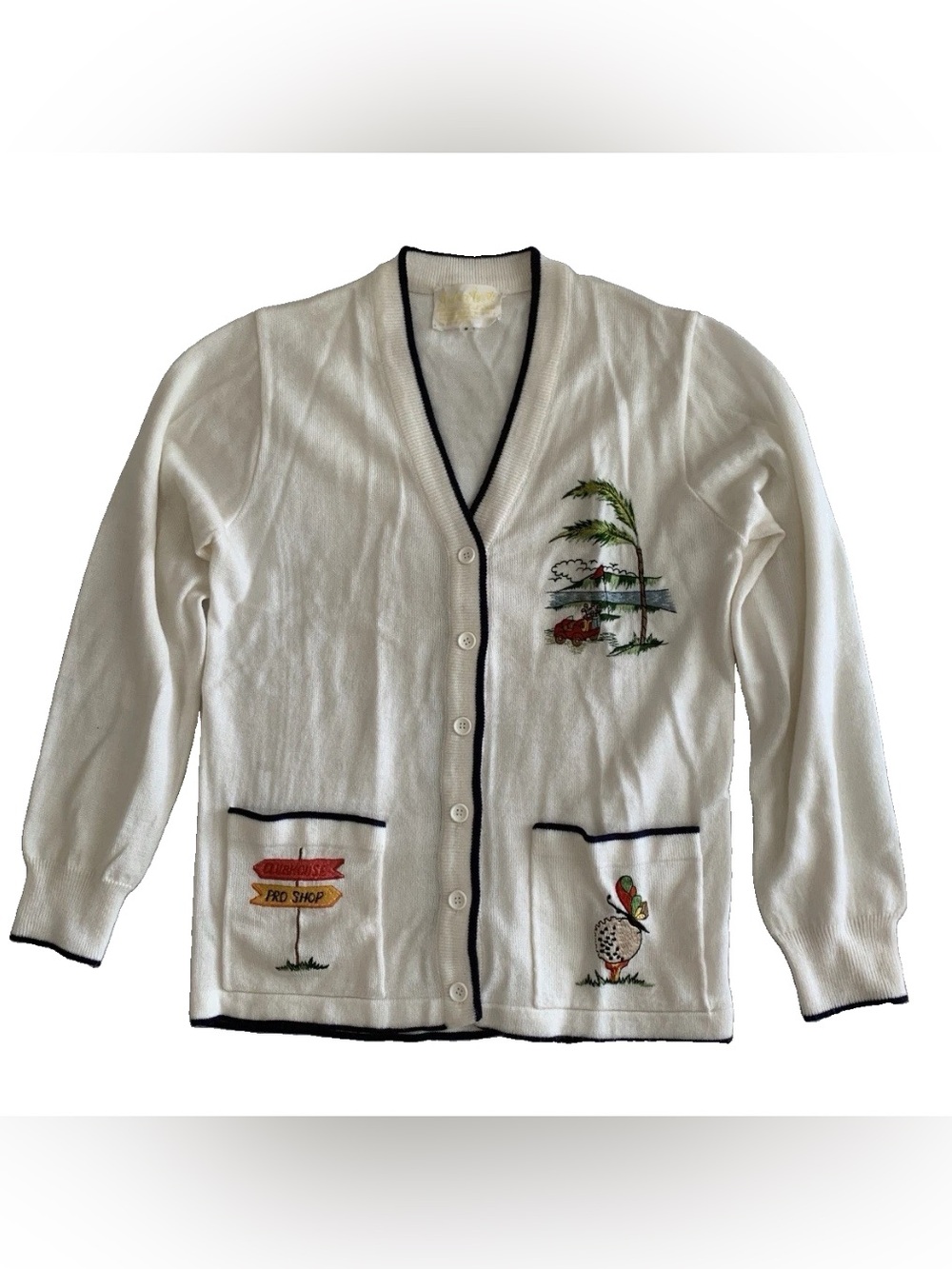 Andreno Argenti Cream Golf Embroidered Cardigan Vintage Small